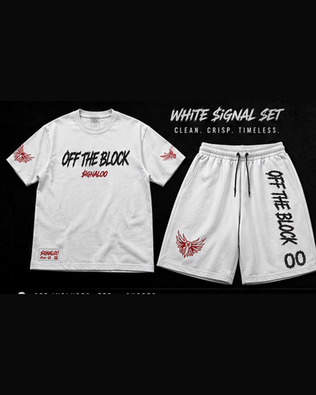 WHITE SIGNAL SET (TEE + SHORTS) from the SIGNAL 00 Off the Block collection